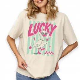 koszulka-t-shirt-damska-migdalowy-bawelna-modna-oversize-lucky-duck-m
