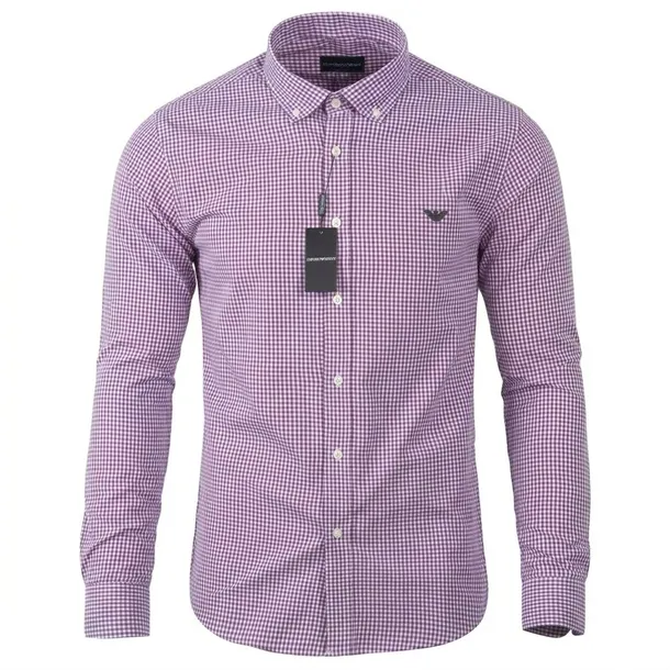 EMPORIO ARMANI KOSZULA MĘSKA REGULAR FIT KRATKA PEPITKA FIOLETOWA /XL