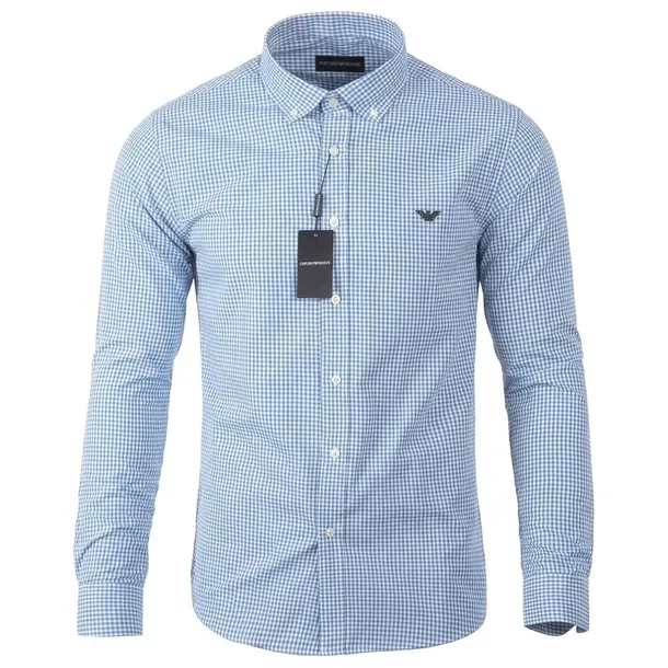 EMPORIO ARMANI KOSZULA MĘSKA REGULAR FIT KRATKA PEPITKA NIEBIESKA /XL