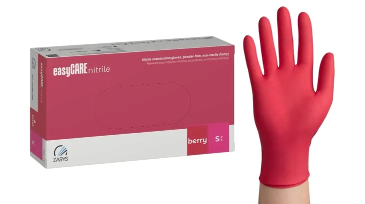 Rękawiczki nitrylowe BEZPUDROWE easyCARE berry ZARYS MALINOWE r.S 100 szt.
