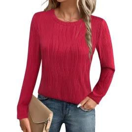 damski-sweter-okragly-dekolt-falowany-jesienny-elegancki-czerwony-xl