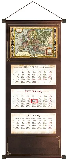 Kalendarz Planer Ścienny 3-Dzielny Trójdzielny 2027 EKO SKÓRA BRĄZ Mapa VIP