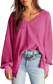 damska-tunika-wafelkowa-oversize-v-neck-dlugi-rekaw-dzianina-rozowa-l