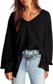 bluzka-damska-oversize-v-neck-dzianinowa-wafelkowa-miekka-wygodna-czarna-l