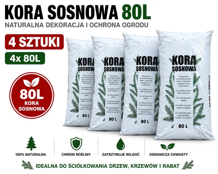 Kora Sosnowa 80L Naturalna Ogrodowa do Ściółkowania Iglaków Rabat 4szt