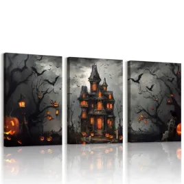 obrazy-na-plotnie-motyw-halloween-dynie-zamek-40x60-cm-zestaw-3-sztuki