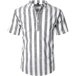 meska-koszula-henley-casual-w-paski-bawelniana-krotki-rekaw-szara-biala-s