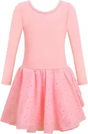 body-baletowe-ze-spodnica-tutu-stroj-baletnicy-dlugi-rekaw-rozowy-160-cm
