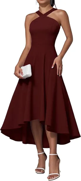 Elegancka Sukienka Koktajlowa Wieczorowa Vintage Rozkloszowana Bordowa M