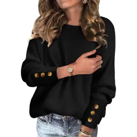 damski-sweter-okragly-dekolt-guziki-miekki-cieply-elegancki-czarny-s