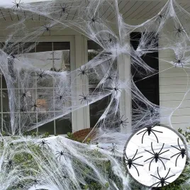 dekoracja-na-halloween-realistyczna-pajeczyna-290g-z-pajakami-80-sztuk