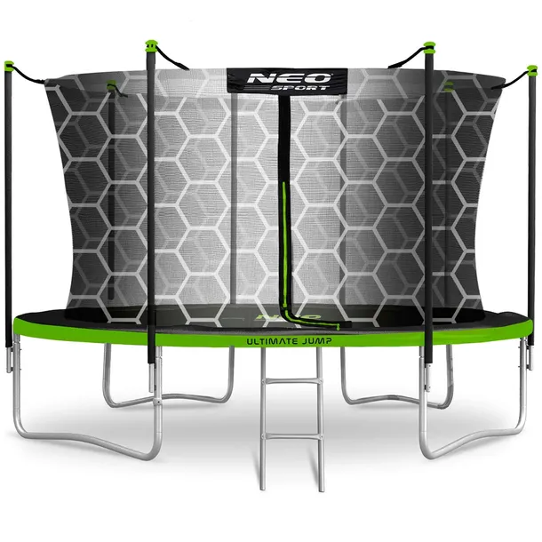 DUŻA TRAMPOLINA OGRODOWA DLA DZIECI 374cm 12ft + DRABINKA SIATKA WEWNĘTRZNA