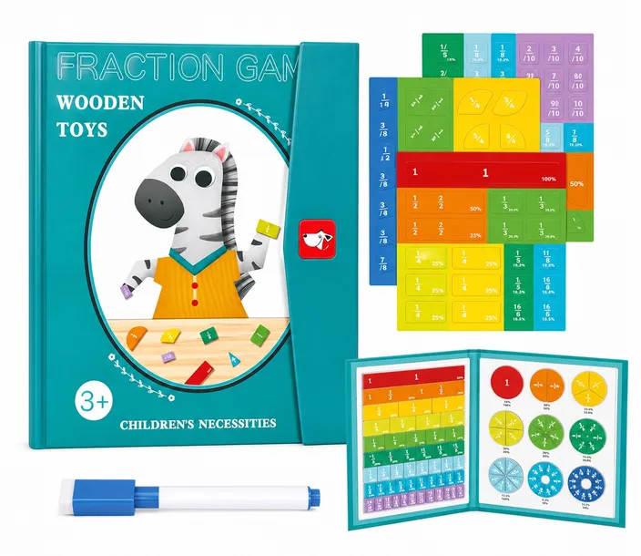 MAGNETYCZNA KSIĄŻKA DO NAUKI UŁAMKÓW EDUKACYJNA TABLICA MONTESSORI 3+