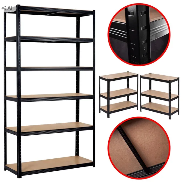 Metalowy Regał Magazynowy 3w1 220x110x50cm 1050kg czarny
