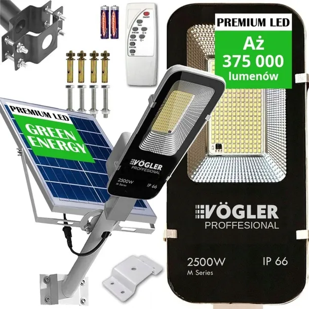 LAMPA SOLARNA LED MOCNA VOGLER 2500W czujnikiem RUCHU RADAR