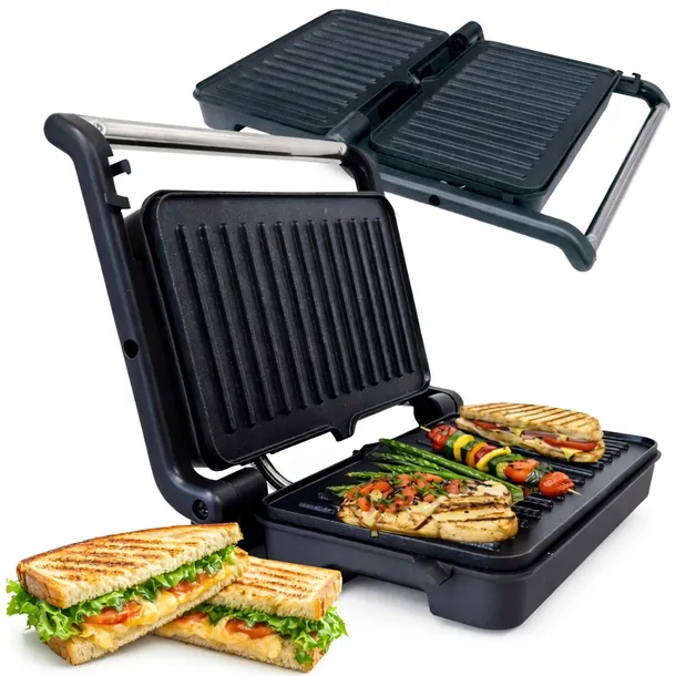 OPIEKACZ DO KANAPEK GRILL TOSTER PANINI ROZKŁADANY 180° NON STICK 1200W