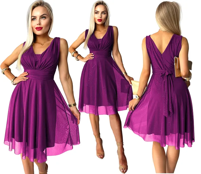 Elegancka SUKIENKA DAMSKA wizytowa szyfon brokat wesele S M AISHA