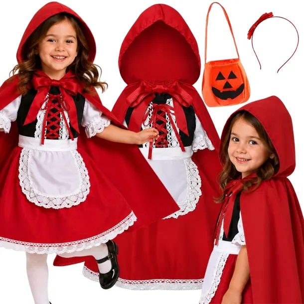 STRÓJ SUKIENKA CZERWONY KAPTUREK PRZEBRANIE HALLOWEEN KARNAWAŁ 110 116 CM