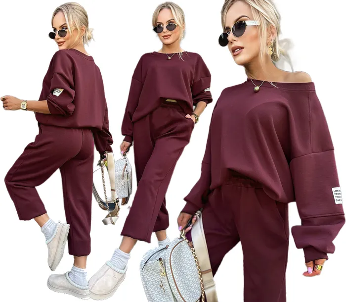 BAWEŁNIANY dresowy KOMPLET damski DRES spodnie + oversize bluza ZURI M