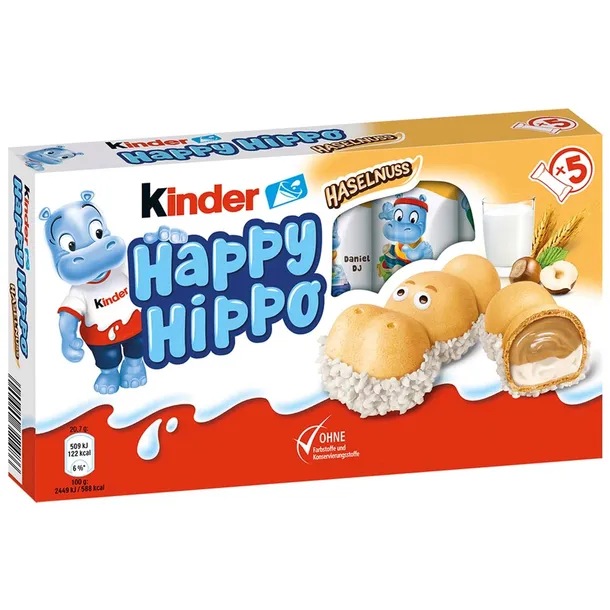 Kinder Happy Hippo Biscuit Orzechowe Wafelki 5 szt