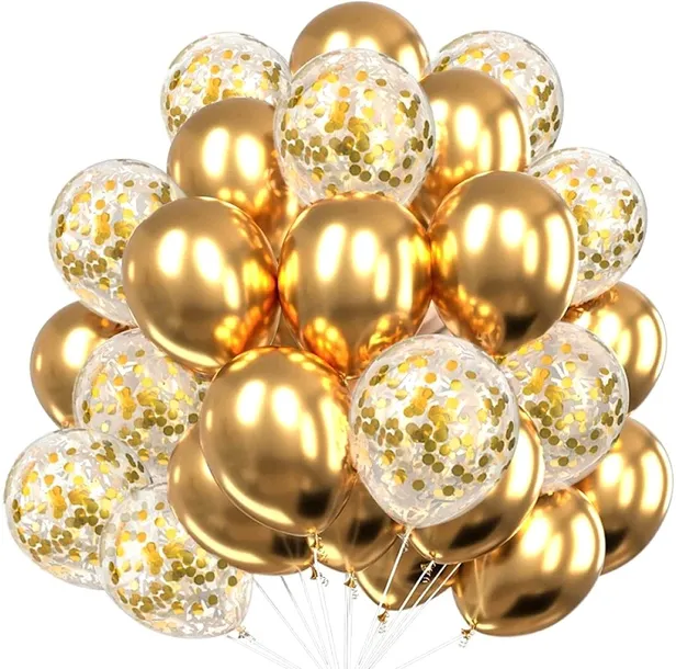 Zestaw balonów złotych z konfetti, 30 szt. – balony dekoracyjne na przyjęci