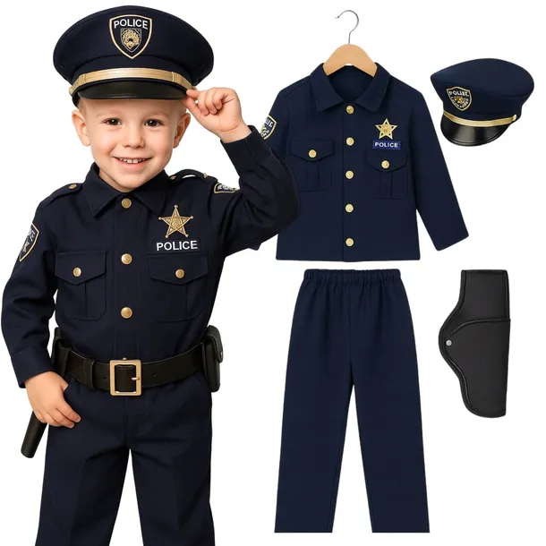 STRÓJ POLICJANTA DLA CHŁOPCA PRZEBRANIE KOSTIUM POLICJA 98/104 + AKCESORIA