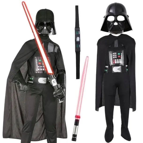 DARTH VADER STAR WARS KOSTIUM STRÓJ + MASKA PELERYNA ŚWIETLNY MIECZ 134/140