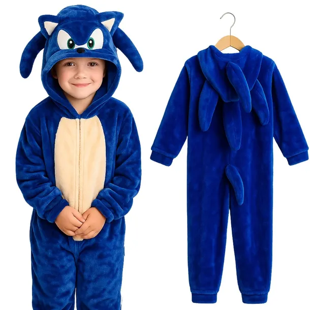 SONIC KOSTIUM STRÓJ PRZEBRANIE CIEPŁE KIGURUMI PIŻAMA PLUSZ r116/122