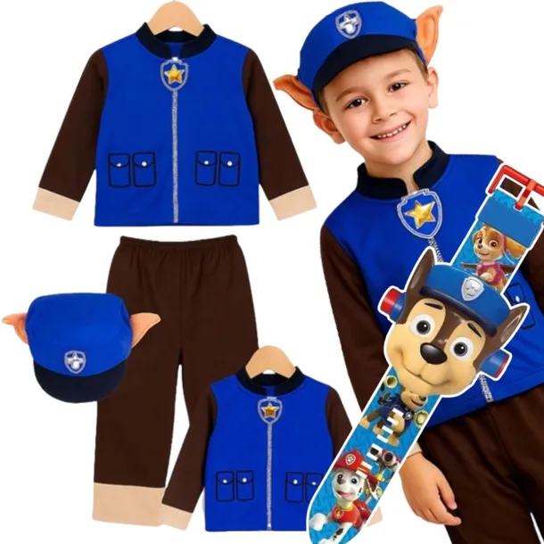 PSI PATROL STRÓJ PRZEBRANIE KOSTIUM CHASE PIES POLICJA + ZEGAREK 3D 98/104