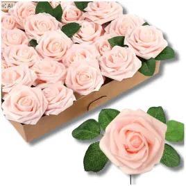 sztuczne-jasnorozowe-roze-kwiaty-x25-bukiet-roz-dekoracyjne-do-wazonu-slub