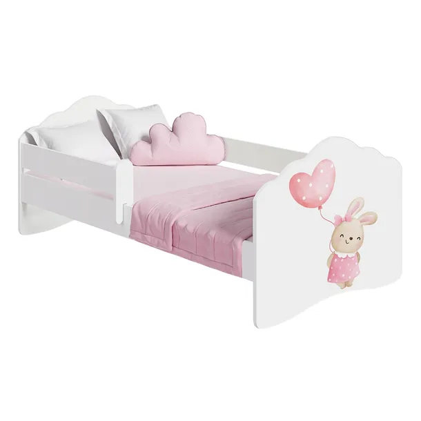Łóżko dziecięce 140x70 białe pojedyncze barierka materac królik bunny FALA