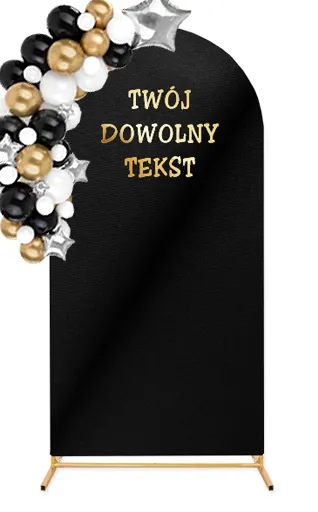 Zestaw dekoracyjny: złoty stelaż łuk 80 × 180 cm z personalizowanym czarnym