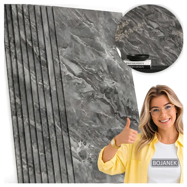 PŁYTKI SAMOPRZYLEPNE PANEL ŚCIENNY 30x60 POŁYSK MARMUR CIEMNY SZARY 10 SZT