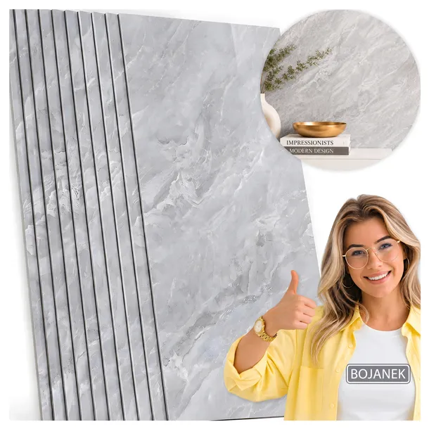 PŁYTKI SAMOPRZYLEPNE PANEL ŚCIENNY 30x60 POŁYSK MARMUR JASNY SZARY 10 SZT
