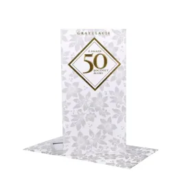kartka-na-rocznice-z-okazji-50-rocznicy-slubu-biala-srebrne-kwiaty