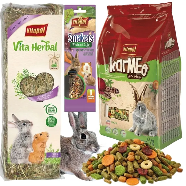 Vitapol Karmeo Premium karma dla królika 2,5 kg + kolba weekendowa i siano