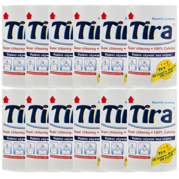 Tira Ręcznik Papierowy 2-Warstwowy Biały Worek 12 Rolek x 300 Listków