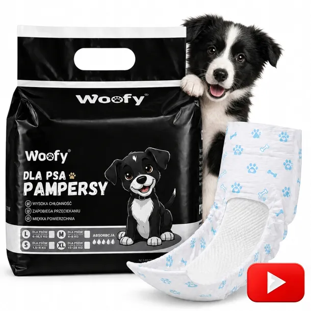 PROFESJONALNE PAMPERSY PIELUCHY CHŁONNE DLA PSA PSÓW SAMCA WOOFY M 12 SZTUK