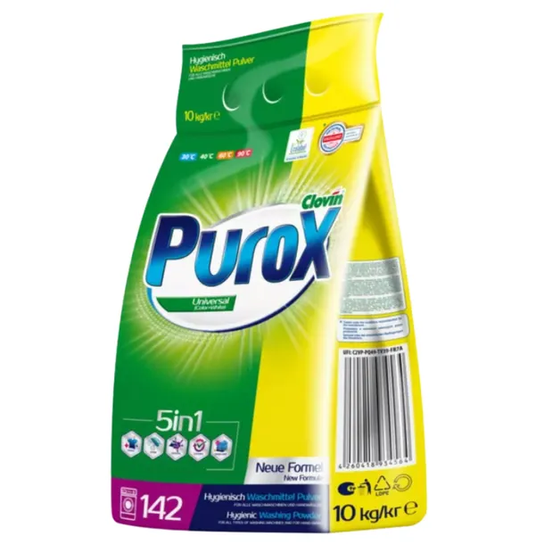 Purox 5in1 Uniwersalny Proszek do Prania Wszystkich Tkanin 10KG (142 Prania)