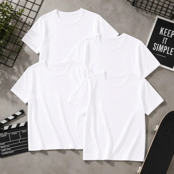 4-pak T-shirt Koszulka Chłopięca Bawełniana Gładka Na WF Zestaw Biała 158