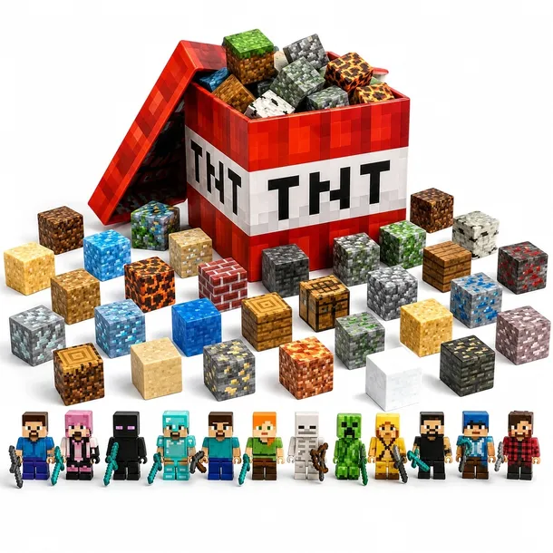 Klocki Magnetyczne Minecraft 200 Elementów 12 Figurek Kreatywne dla Dzieci
