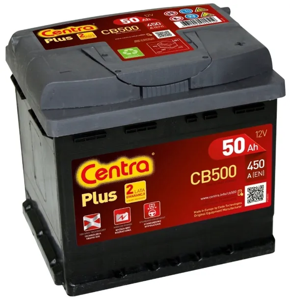 AKUMULATOR 12V Centra PLUS CB500 50Ah/450A RADOM