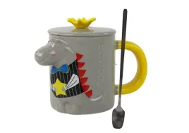 leantoys-kubek-szary-400-ml-z-pokrywka-lyzeczka-i-3d-dinozaurem