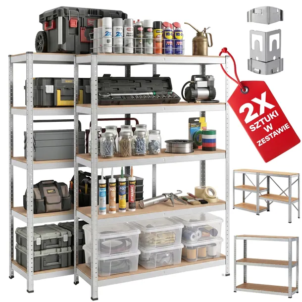 2x REGAŁ METALOWY MAGAZYNOWY 10 PÓŁEK 180X90X40CM 1750 KG GARAŻOWY WCISKANY