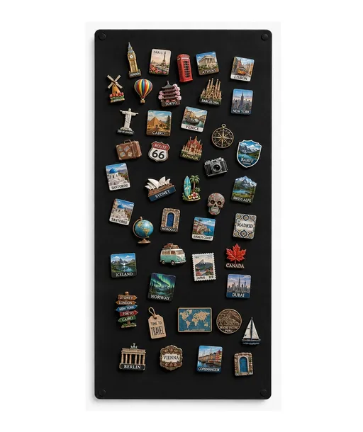 Tablica NA MAGNESY PAMIĄTKI PODRÓŻE METALOWA magnetyczna 55 x 115 cm