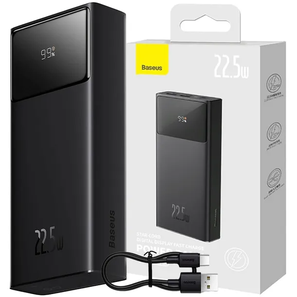 BASEUS SZYBKI POWERBANK 20000 MAH 22,5W PD QC SCP USB-C USB-A MICRO + KABEL
