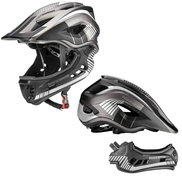 KASK DZIECIĘCY ROCKBROS TT-32SBTG-S Z ODPINANĄ SZCZĘKĄ, ROZMIAR S, SZARY
