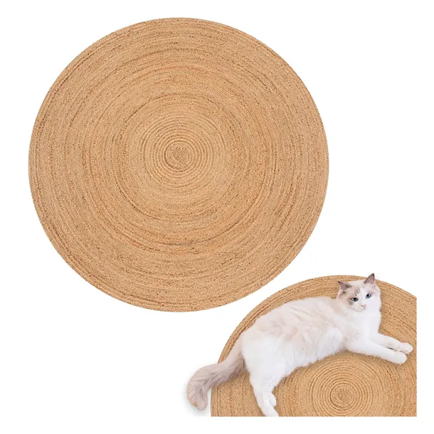 OKRĄGŁY DYWAN Z JUTY 120 CM NATURALNY BEŻOWY PLECIOWY W STYLU BOHO