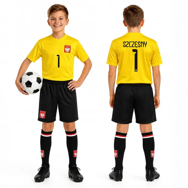 Strój piłkarski z getrami - SZCZĘSNY POLSKA - 134 cm