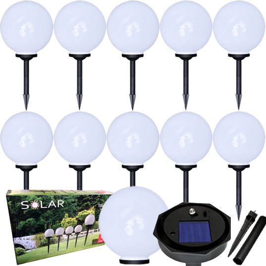 Promocja 10x Lampa Ogrodowa LED SOLARNA kula biała 10 CM wyprzedaż przecena